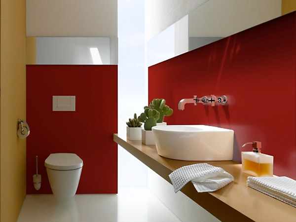 bath design with exclusive red wall design