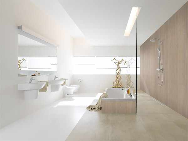 bath design with exclusive wall decor look like stone